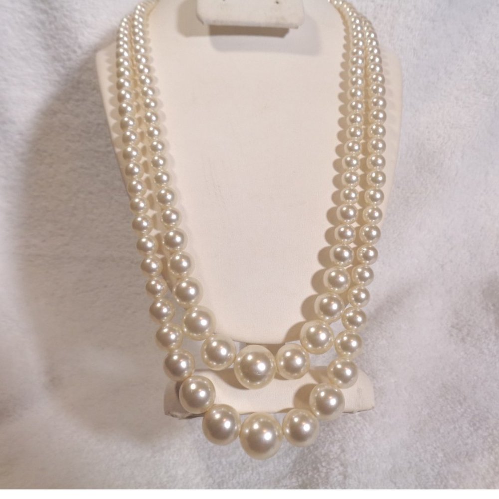 Vintage Long Double Strand Faux Pearl Necklace
